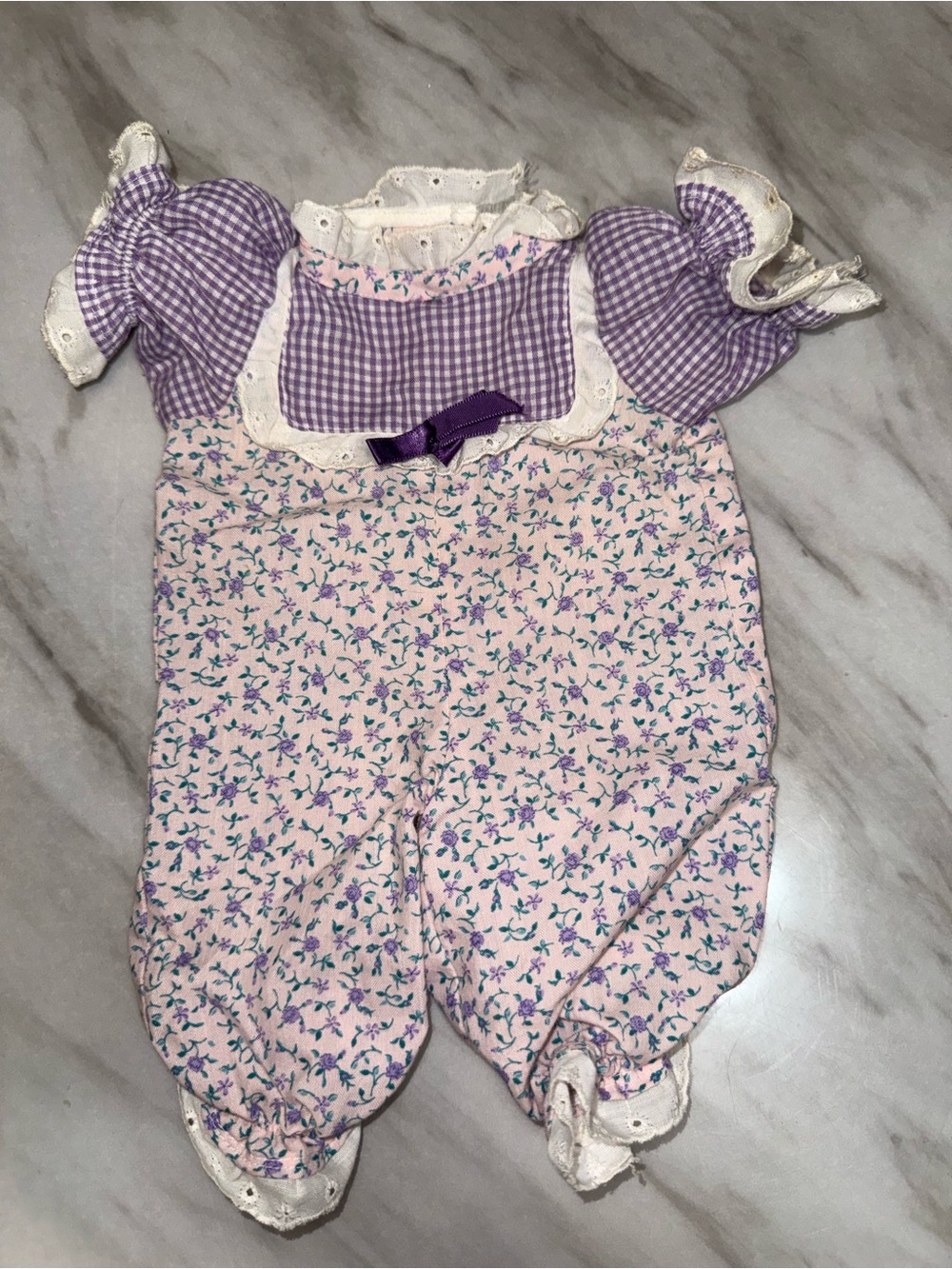 Purple plaid white floral jumper fits Cabbage Patch Kids dolls